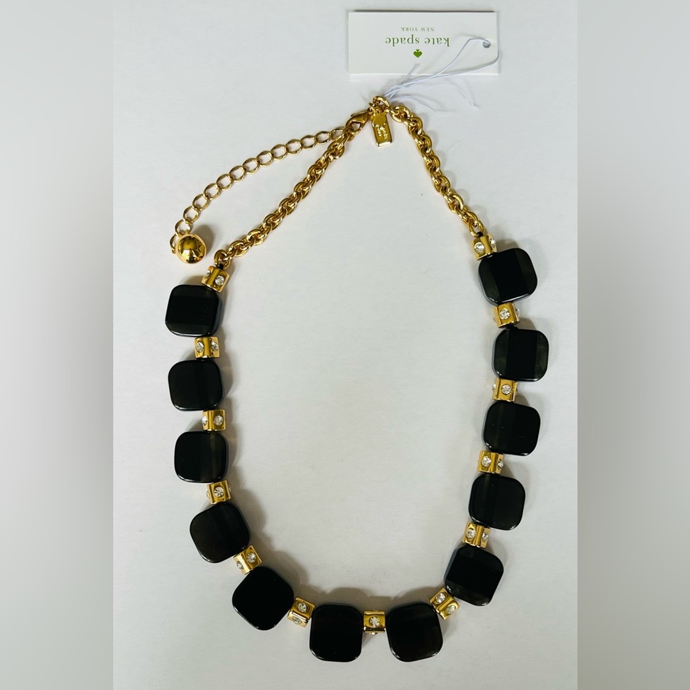 NWT Kate Spade Gold & Black Cushion Gem Statement Necklace